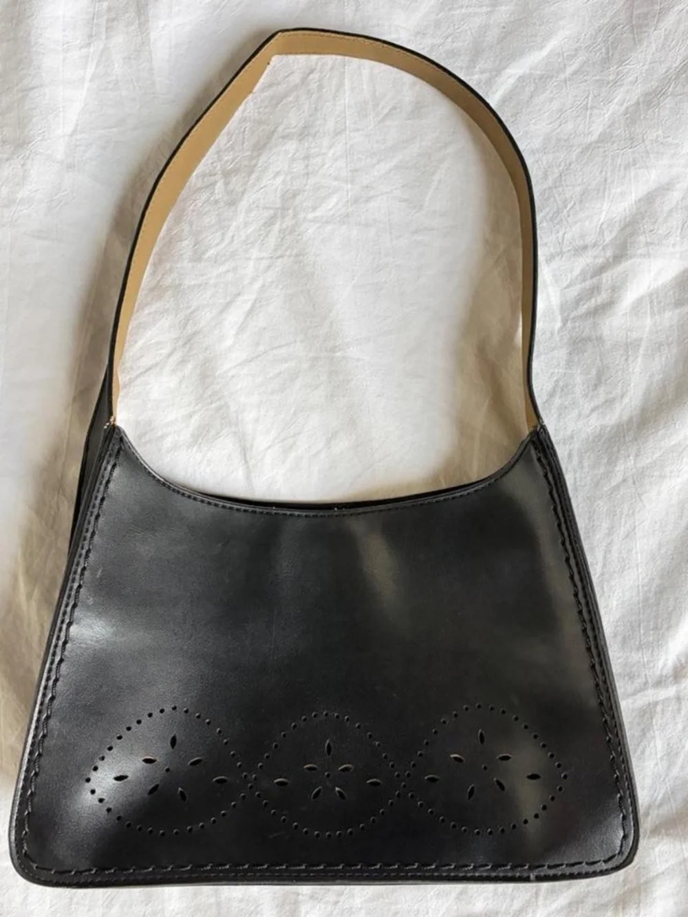 Y2K Shoulder Bag Cut Out Embroidered Black